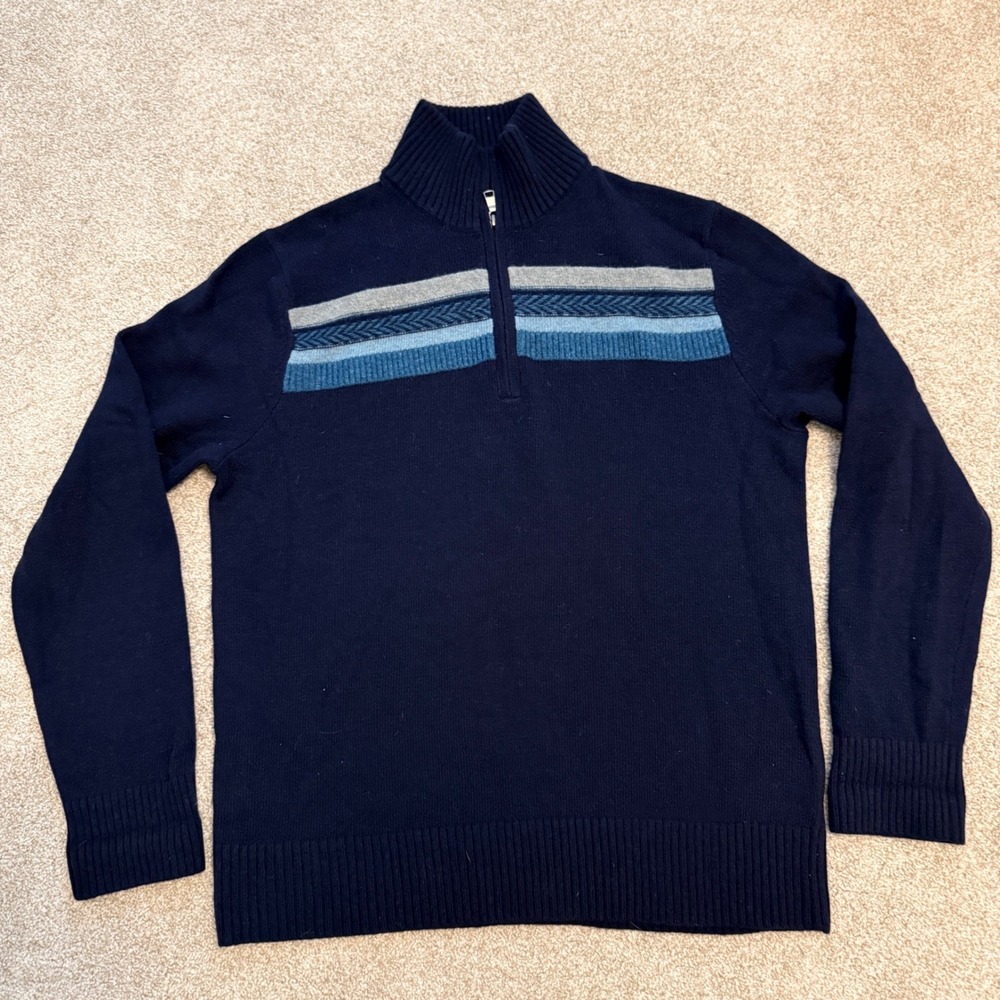 Banana Republic Quarter Zip Sweater Men Large Navy Blue Merino Wool Italian Yarn - Picture 4 of 9